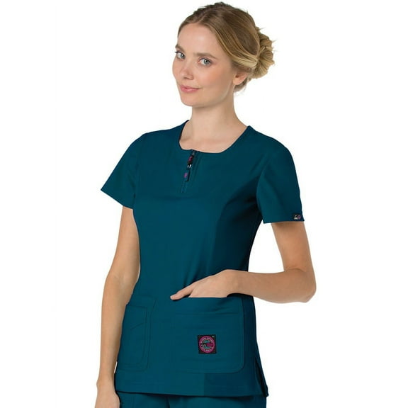 koi Lite Women's Serenity Round Zip Neck Solid Scrub Top