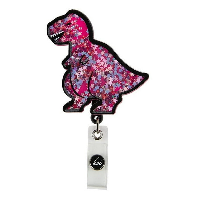 koi Shaker Retractable Badge Reels Color: Pink T-Rex 