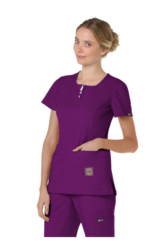women's serenity round zip neck solid scrub top