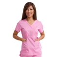 thumbnail image 1 of koi women's katelyn easy-fit mock-wrap scrub top with adjustable side tie, pink, large, 1 of 3