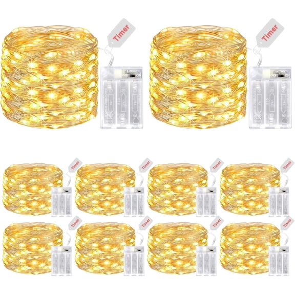 kolpop 10 Pack Fairy Lights Battery Operated with Timer, 16FT 50LED Mini String Light Battery Powered, Warm White Tiny Christmas Lights for Indoor Wedding Decorations