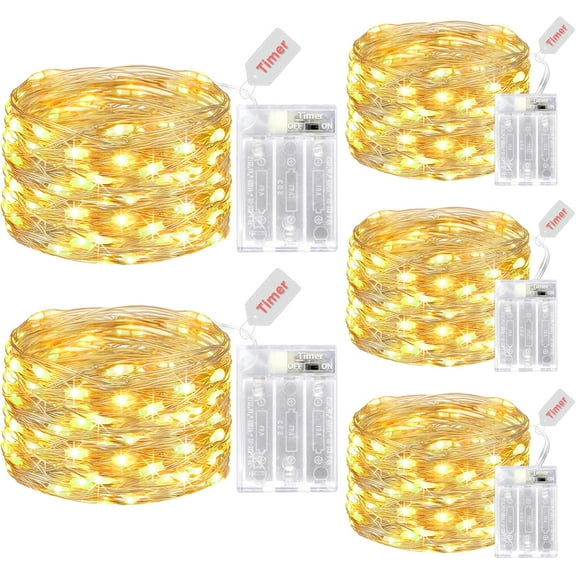 kolpop 10 Pack Fairy Lights Battery Operated with Timer, 16FT 50LED Mini String Light Battery Powered, Warm White Tiny Christmas Lights for Indoor Wedding Decorations