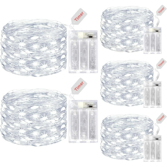 kolpop 10 Pack Fairy Lights Battery Operated with Timer, 16FT 50LED Mini String Light Battery Powered, Warm White Tiny Christmas Lights for Indoor Wedding Decorations