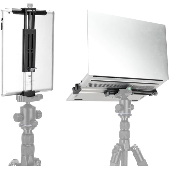 koolehaoda Aluminum iPad Tripod Holder Mount Adapter with 2 Arca Dovetail Mounts, 1/4" Screw & Cold Shoe (5.4 to 13) Adjustable Universal Tablet Clamp Video Recording for iPhone iPad Air Mini