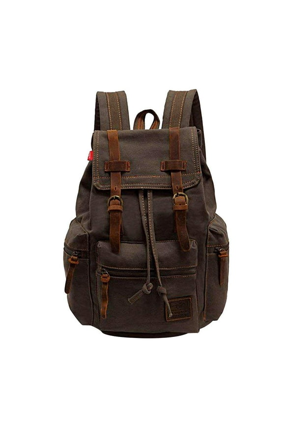 Vintage Canvas Travel Laptop Backpack Leather Rucksack Knapsack Unisex Casual Backpack 17inch School Computer Bag Hiking Bag Gifts for Men & Women Army Green L