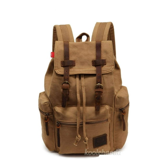 koolehaoda Vintage Canvas Travel Laptop Backpack Leather Rucksack Knapsack Unisex Casual Backpack 20inch School Computer Bag Hiking Bag Gifts for Men & Women Khaki L