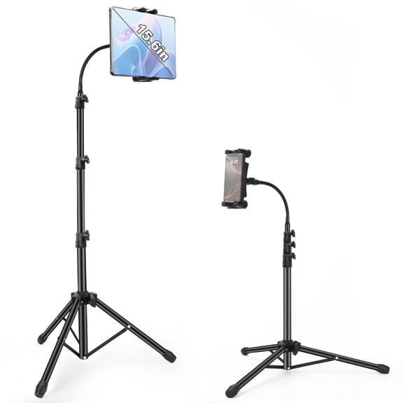 koolehaoda iPad Tripod Stand, 65" Gooseneck Height Adjustable Tablet Holder Tablet & Phone Holder, Fits 4.7-15.6" Devices, 360 Rotating, Cold Shoe Mount for Recording, Streaming, Teaching, Music