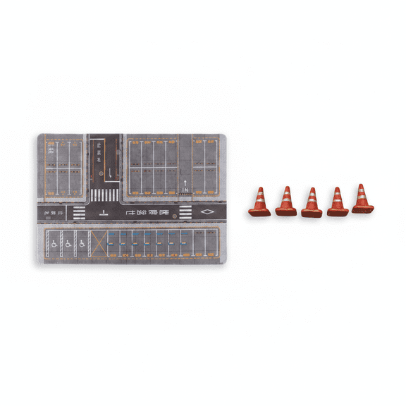 koolsoo 1:64 Parking Lot Mat Background Pad Car Scene Diorama Model Garage Building Vehicle Toy Scale Road Cone Detailed Miniature Traffic Realistic Weathered