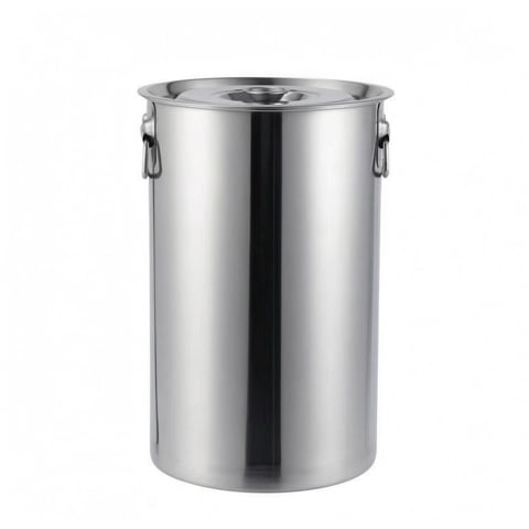 koolsoo 1 Slender Stainless Steel Bucket 20 Liter Capacity Flat Lid Cylindrical Tub for Industrial Hand Wash