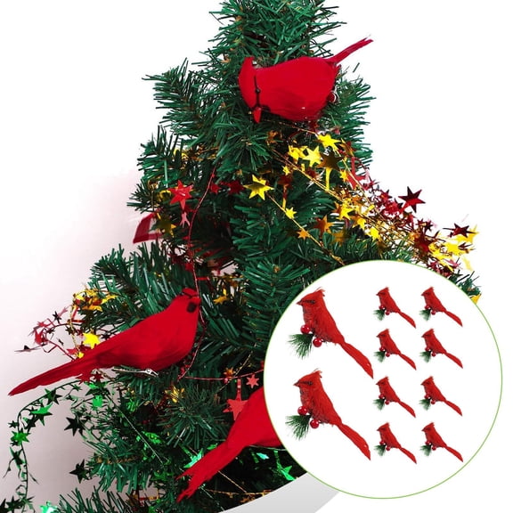 koolsoo 10 Pieces Artificial Christmas Red Birds Christmas Tree Decors Photo Props Artwork Clip on for Planters Garland Yard