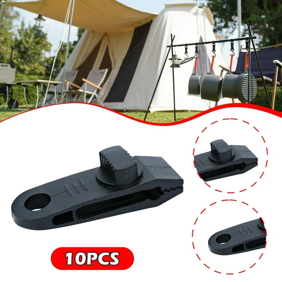 koolsoo 10x Tarp Clips Heavy Duty Tent Clamps Lightweight Versatile Reusable Lock Grip Awning Fixed Clips for Boat Tarps Truck Covers Black