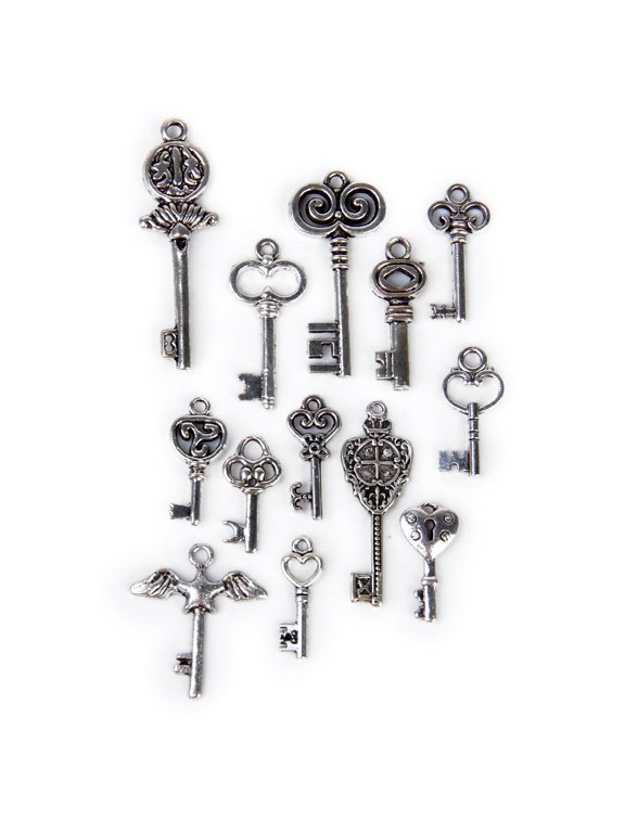13 Pieces/ Set Vintage Mixed Assorted Key Shape Charms Pendants Beads Jewelry Findings DIY Crafts For Necklace Bag Keychain Findings