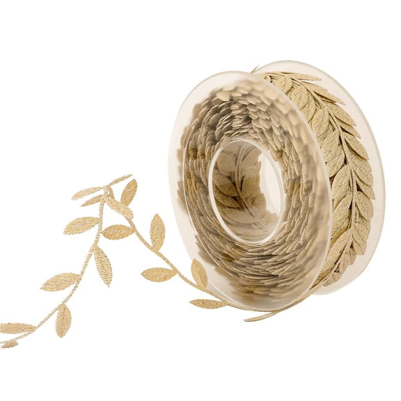 koolsoo 15 m / Roll Artificial Silk Ribbon - Leaves Vine Garlands Ribbon Sew On Lace for DIY Handmade Sewing Crafts , Golden