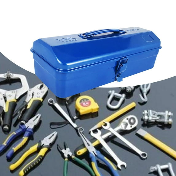 koolsoo 15inch Auto Repair Tool Metal Tool Box with Latch Versatile Organizer with Handle Carrying Case for Home Car Heavy Duty Blue
