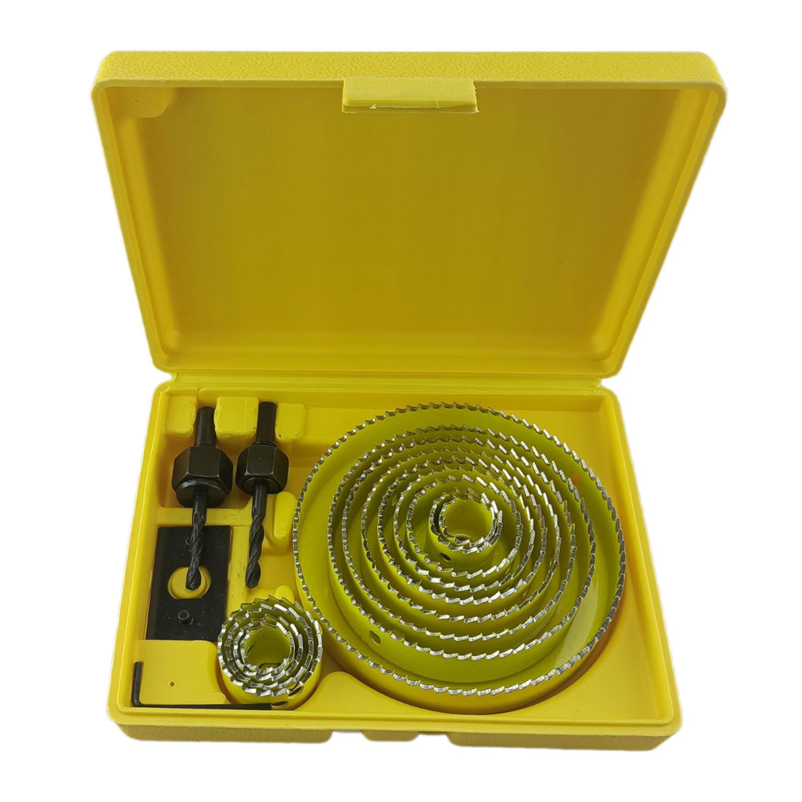 koolsoo 19-127mm Saw Set Heavy Duty, Portable, General Purpose, Mandrels, Drill Bit Saw Blade for Gypsum Board Drywall Thin Wood Yellow