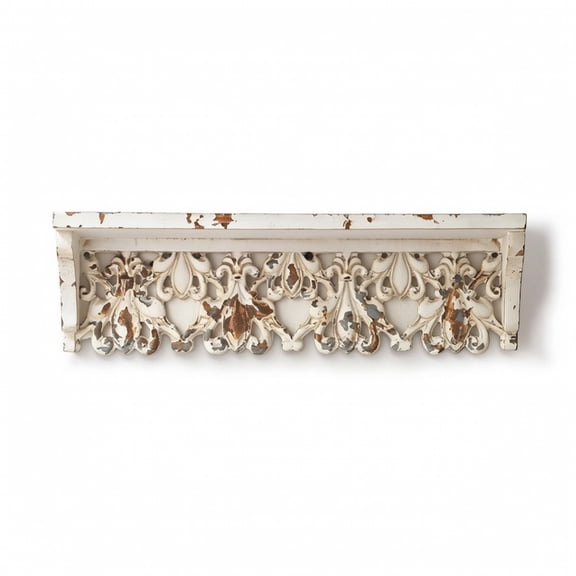 koolsoo 2 Pack Rectangular Wall Mount Scrollwork Shelf Distressed White Farmhouse Floating Display for Living Room Bedroom Entryway