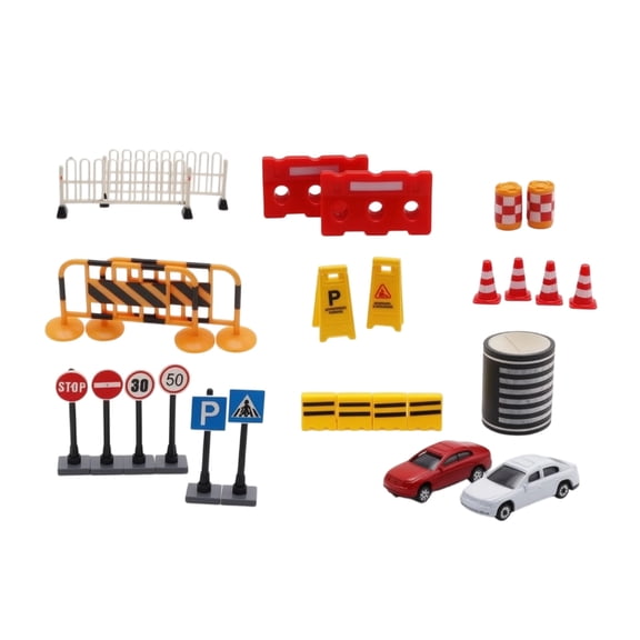 koolsoo 2 Pack Small Dollhouse Traffic Scene Kit Miniature Road Barriers Cones Construction Signs Lightweight for Tabletop Photography Model Displays