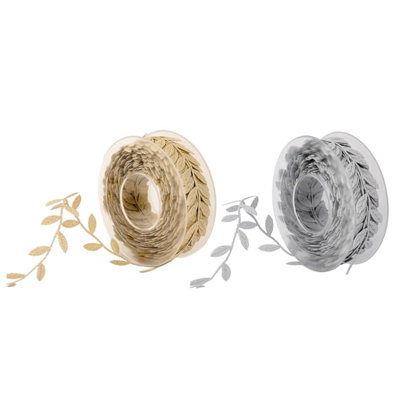 koolsoo 2 Roll Artificial Silk Leaf Ribbon - Satin Leaf Leaves Vine Garlands Ribbon Trim For DIY Handmade Sewing Crafts