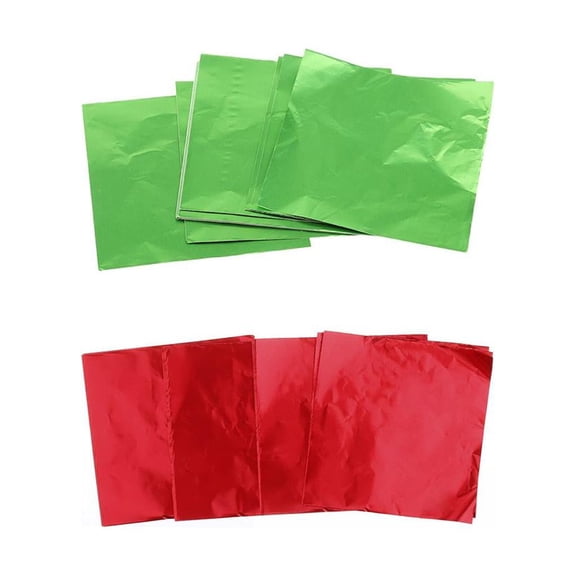 koolsoo 200 Pieces Aluminum Foil Paper Tea Chocolate Wrapping Baking Tin Papers Green And Red
