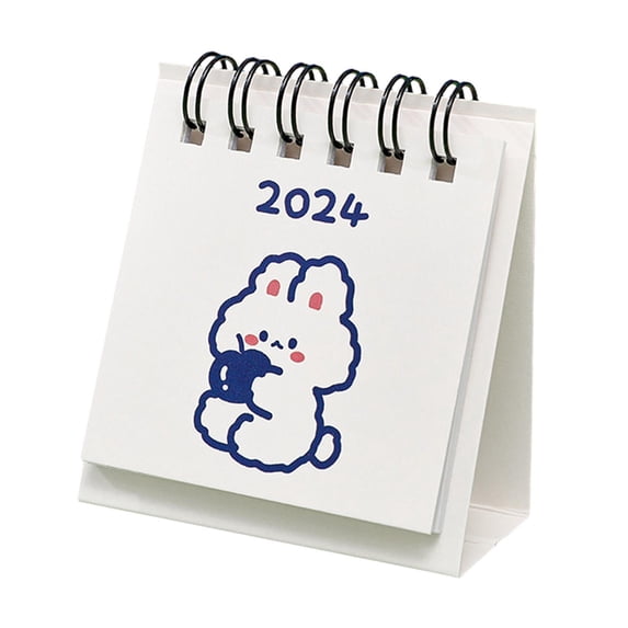 koolsoo 2024 Desk Calendar Cartoon Twin Wire Binding Thick Paper Desktop Calendar Stand up Desk Calendar for Desk Home Rabbit