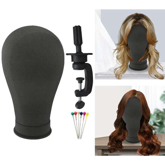 koolsoo 22 inch Canvas Block Head Head with Bracket with Mount Hole, Styling Head, Colorful Wig Head ,for Making Wigs Display, Hair Bun extension - Black