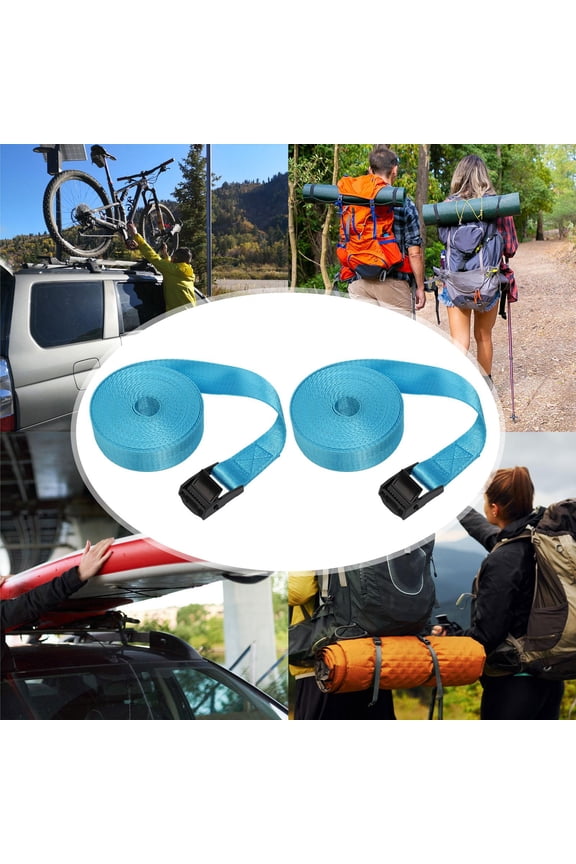 2Pcs Tie Down Straps Lashing Straps Luggage Belt Fixing Strap Adjustable Car Roof Rack Straps for Snowboard, Trailer, Moving Light Blue
