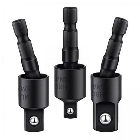koolsoo 2x3Pcs 1/4" 3/8" 1/2"Driver Sockets Adapter Extension 360 degree Rotatable Universal Joint Swivel Socket, Tools for Vehicle , Black, 2 Pcs