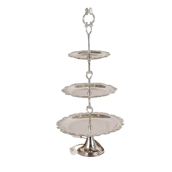 koolsoo 3 Layer Dessert Stand Elegant Round Tiered Serving Tray with Lace Design Metal Rod for Wedding Party Display