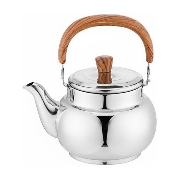 koolsoo 3 Piece Induction Compatible Tea Kettle with Strainer Wood-textured Handle Clear Sediment Brewing for Home Camping