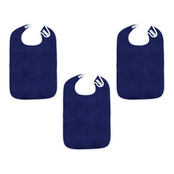 koolsoo 3 Pieces Adult Bibs Adjustable Straps Terry Cloth Feeding Bibs Reusable Waterproof Clothing Protectors Machine Washable Suitable for Elderly Women Men Eating Brushing dark blue
