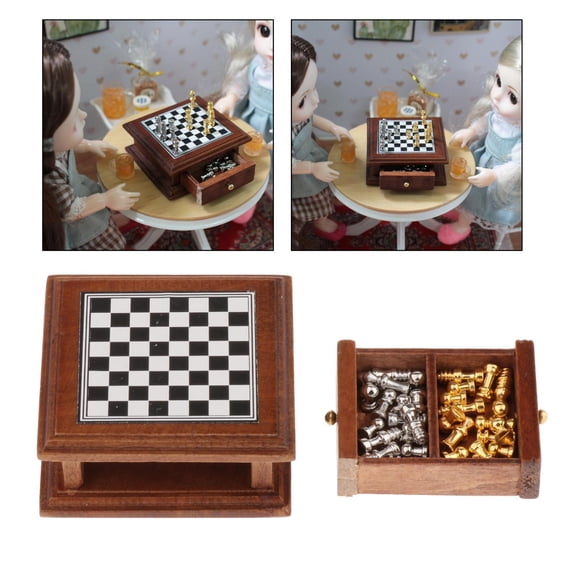 koolsoo 33 Pieces Dollhouse Miniatures Checkerboard Set Dollhouse Kids Toy Accessory Miniature Furniture Tools Family House Accessories Wood and