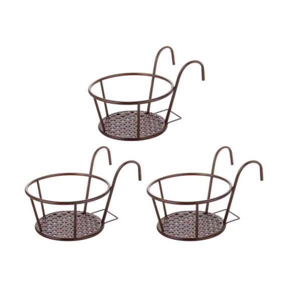 koolsoo 3x Hanging Planter Basket Above The Rail Flower Pot Holder Around Hanging Railing Planters for Window Courtyard Outdoors in The Interior Outdoors Bronze
