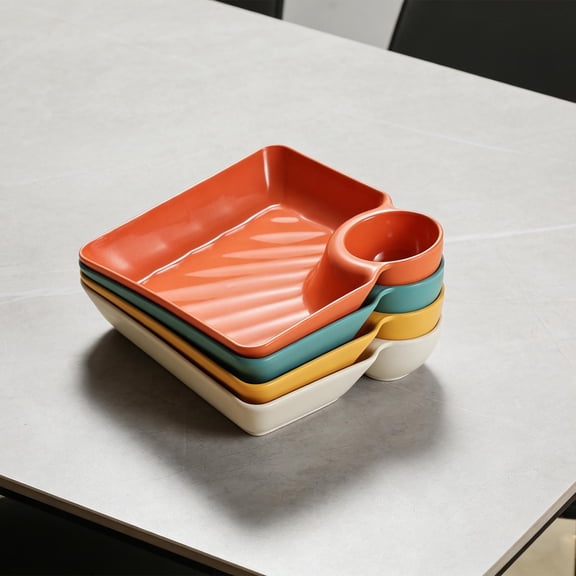koolsoo 4 Pieces Dumpling Plates Appetizer Plates Tapas Serving Trays Snack Platters Sauce Compartments PP Material Suitable for Family Dining Home Kitchen