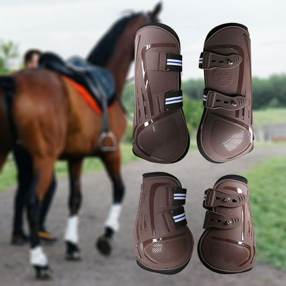 koolsoo 4x Horse Boots Leg Protective Support Tendon Protector Comfortable Leg Wraps Guard for Training Riding Equestrian Accessories brown L