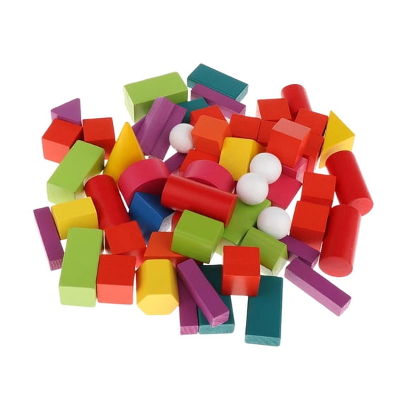 koolsoo 60 Pieces Geometric Solid Blocks Wooden Geometric Shapes Math Manipulatives 3D Shapes Teaching Aids for Hands On Exploration Suitable for Preschool