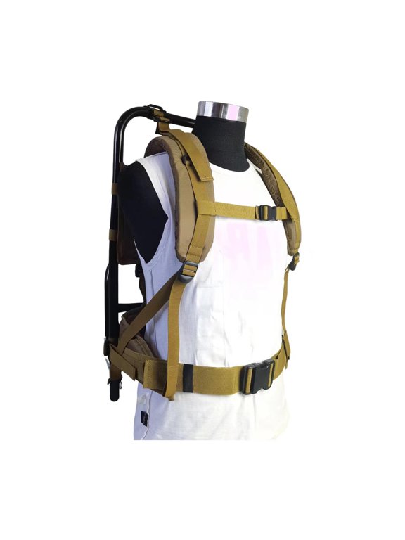 60kg Heavy Carrying Backpack Frame Aluminum Alloy Nylon for Outdoor Trekking Khaki