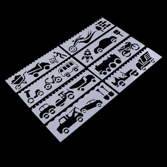 koolsoo 8 Pieces Plastic Stencils Rulers for Journal And Diary Hand Account DIY Drawing Stencils, Greeting Card /Travel Journal Template Art Drafting Tools - Car