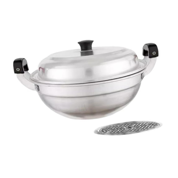 koolsoo Aluminum Steamer Food Cooker Soup Pot Dinner Multipurpose Steaming Cookware Steam Pot with Lid for Boiling Bun Home Dumplings Silver 34cmx15cm