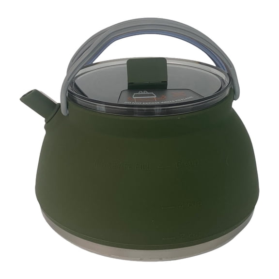 koolsoo Camping Kettle Camp Cook Pot 1.5L Folding Silicone Stainless Steel Cookware Household Travel Kettle Tea Coffee Pot for Hiking Dark Green