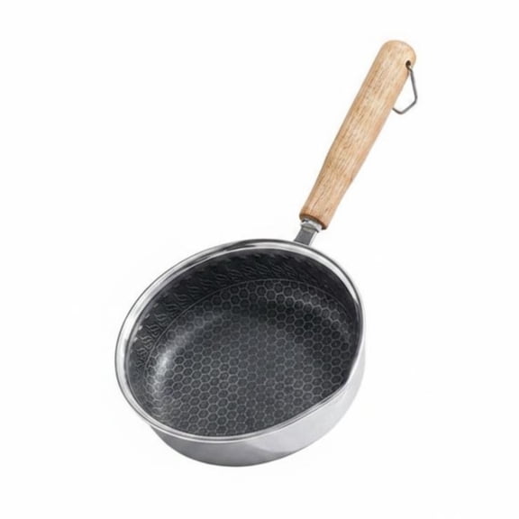 koolsoo Cookware Frying Pan Skillet Stainless Steel Textured Surface with Wood Handle for Small Portions and Everyday Use