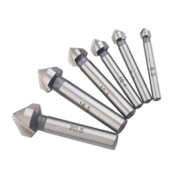 koolsoo Countersink Bit Set 6pcs. Countersink Cutter Cutter Cutter (6.3, 8.3, 10.4, 12.4, 16.5, 20.5mm) HSS Silver 90 degree