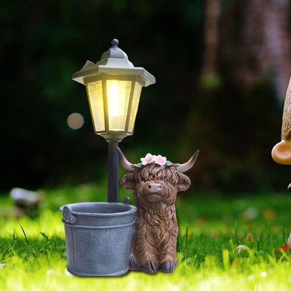 koolsoo Cow Statue Decoration with Solar Lights, Stylish Landscape Lamp, Gift, Ornament, Animal Sculpture for Garden, Lawn, Yard, Patio Iron Bucket