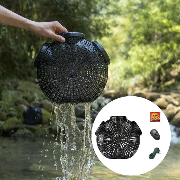 koolsoo Crawfish Catching Cage Fishing Basket with Rope Large Capacity Loach Catcher Fishing Accessories for Rivers Lakes Fishers 3 holes