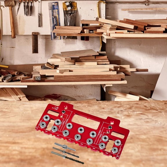 koolsoo Drill Guide Template Shelf Pin Jig Aluminum Alloy Tool 1/4in 5mm Shelf Pin Punching Jig for Workshop Builders DIY Red
