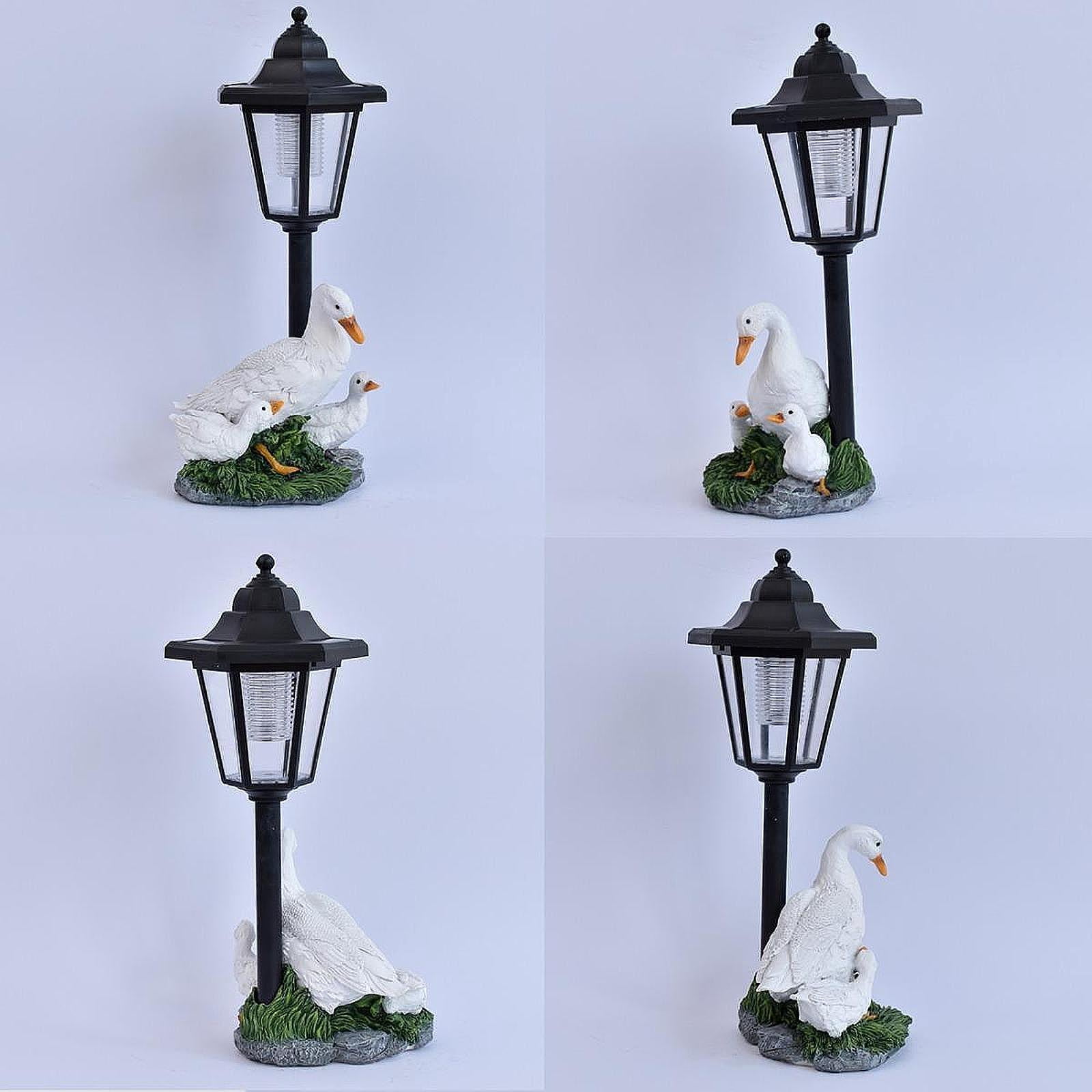 koolsoo Duck Garden Statue Sculpture with Solar Lantern Modern Decorative Resin Ornament Animal Figurine for Outside Garden Yard Lawn