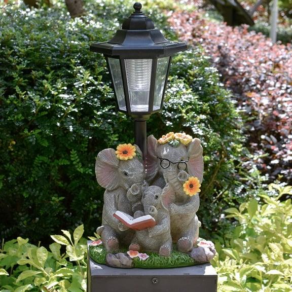 koolsoo Elephant Garden Statue Animal Figurine with Solar Lights Decorative Stylish Gift Ornament Resin Sculpture for Lawn Yard Patio