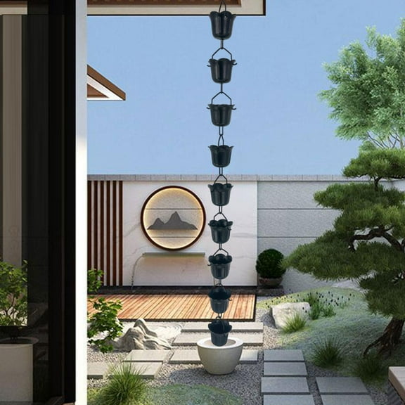 koolsoo Flower Shape Metal Rain Chains Bell 100cm Stylish Sturdy Downspout Tool Hanging Garden Decoration for Eaves Drainage, Outdoor Decor