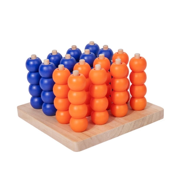 koolsoo Four Connect Strategy Wooden Board Classic 3D Vertical Peg Setup with Orange Blue Beads for Family Gatherings