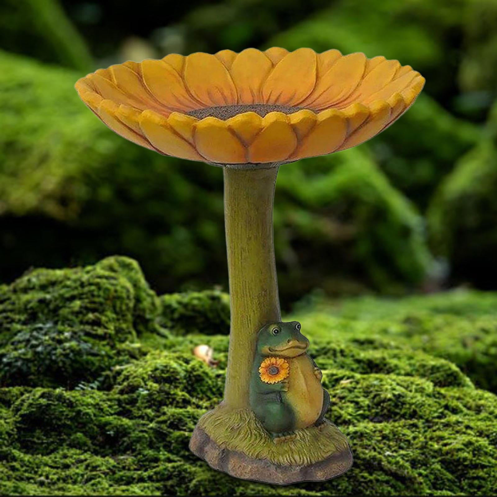koolsoo Garden Bird Bath Bowl, Resin Statue Figurine Resin Feeder Feeding Station for Landscape,Attracting Birds, Balcony,Hummingbird Frog 16.5x16.5x20cm