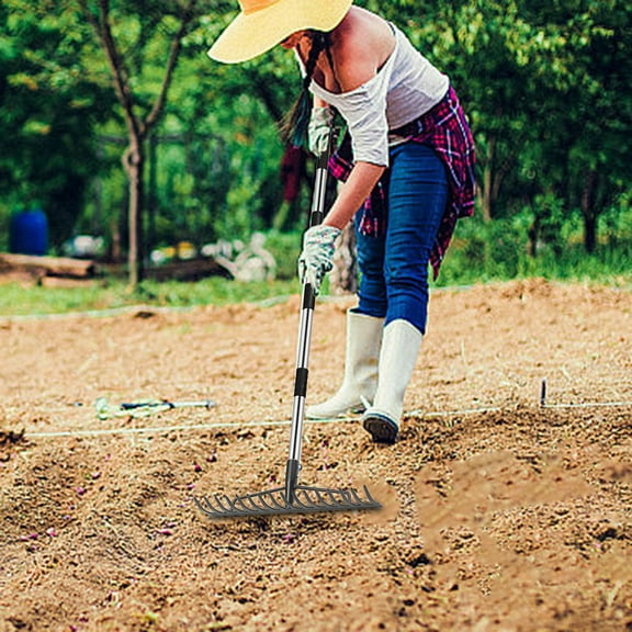 koolsoo Garden Rake for Leaves Lawns Rake Adjustable Handle Shrub Courtyard Stainless Steel Weeding Yard Agricultural Rake Grass Rake